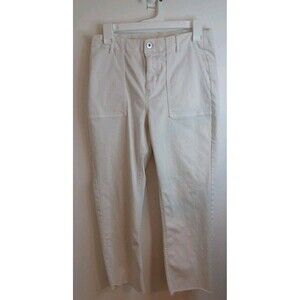 J Jill Denim Straight Leg High Rise Jeans 8 P Cream Ivory Raw Hem Cropped